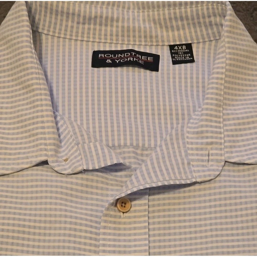 Roundtree & Yorke Shirt  Men's 3XB Blue White Plaid Button Up Big & Tall 3XB